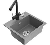 Mexen Milo évier en granit 1 bac avec mitigeur de cuisine Duero, gris - 6505-71-671600-70 17212 5905315023391