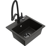 Mexen Milo évier en granit 1 bac avec mitigeur de cuisine Duo, noir/or métallique - 6505-75-671701-70-B 22653 5905315049834