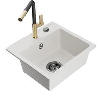 Mexen Milo évier en granit 1 bac avec mitigeur de cuisine Flora, blanc - 6505-20-670401-57-B 20534 5905315058010