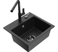 Mexen Milo Évier en granit 1 bac avec mitigeur de cuisine Flora, noir/argent métallisé - 6505-73-670401-70-B 20555 5905315058225
