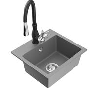 Mexen Milo évier en granit 1 bac avec robinet de cuisine Savita, gris - 6505-71-672601-70 17132 5905315033635