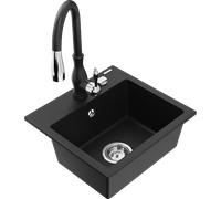 Mexen Milo évier en granit 1 bac avec mitigeur de cuisine Savita, noir - 6505-77-672601-70 17366 5905315033840