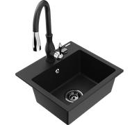 Mexen Milo évier en granit 1 bac avec mitigeur de cuisine Savita, noir - 6505-77-672601-70-B 17365 5905315033833