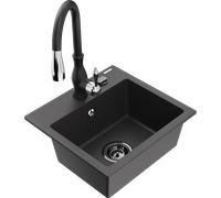 Mexen Milo évier en granit 1 bac avec mitigeur de cuisine Savita, noir moucheté - 6505-76-672601-70-B 17360 5905315033789