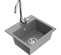 Mexen Milo évier en granit 1 bac avec robinet de cuisine Telma, gris - 6505-71-670200-00 6196 5907709189591