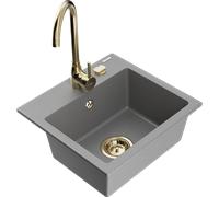 Mexen Milo évier en granit 1 bac avec mitigeur de cuisine Telma, gris - 6505-71-670200-50 18055 5905315014443