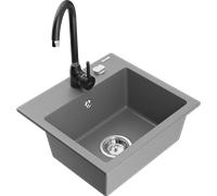 Mexen Milo évier en granit 1 bac avec mitigeur de cuisine Telma, gris - 6505-71-670200-70 18056 5905315014450
