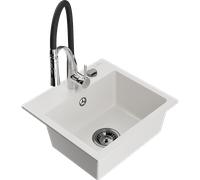 Mexen Milo évier en granit 1 bac avec robinet de cuisine Aster, blanc - 6505-20-73450-07-B 18988 5905315044211