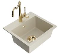 Mexen Milo évier de cuisine en granit 1-bac avec robinet de cuisine Carla, beige - 6505-69-670700-50 16732 5905315038722