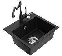 Mexen Milo évier en granit 1 bac avec robinet de cuisine Carla, noir - 6505-77-670700-70 16757 5905315038975