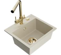 Mexen Milo évier en granit 1 bac avec robinet de cuisine Duero, beige - 6505-69-671600-50 17206 5905315023353