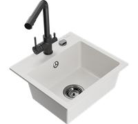 Mexen Milo évier en granit 1 bac avec robinet de cuisine Duero, blanc - 6505-20-671600-70 17199 5905315023322