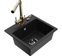 Mexen Milo évier en granit 1 bac avec robinet de cuisine Duero, noir - 6505-77-671600-50-B 17257 5905315023582