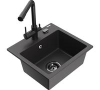 Mexen Milo évier en granit 1 bac avec robinet de cuisine Duero, noir moucheté - 6505-76-671600-70-B 17246 5905315023544