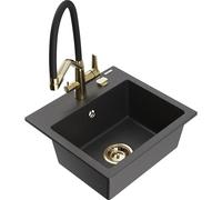Mexen Milo évier en granit 1 bac avec robinet de cuisine Duo, noir moucheté - 6505-76-671701-57-G 22656 5905315100009