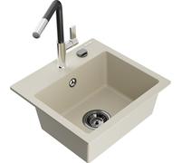 Mexen Milo Évier en granit 1 bac avec robinet de cuisine Flora, beige - 6505-69-670401-07-B 20538 5905315058058