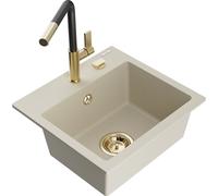 Mexen Milo évier en granit 1 bac avec robinet de cuisine Flora, beige - 6505-69-670401-57-G 20540 5905315058072