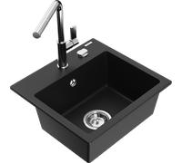 Mexen Milo évier en granit 1 bac avec robinet de cuisine Flora, noir - 6505-77-670401-00 20572 5905315058393