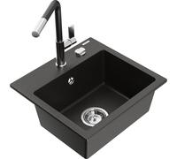 Mexen Milo évier en granit 1 bac avec robinet de cuisine Flora, noir/or métallique - 6505-75-670401-07 20557 5905315058249