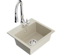 Mexen Milo évier en granit 1 bac avec robinet de cuisine Savita, beige - 6505-69-672601-00 17106 5905315033574