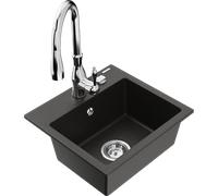 Mexen Milo évier en granit 1 bac avec robinet de cuisine Savita, noir/or métallique- 6505-75-672601-00 17144 5905315033703