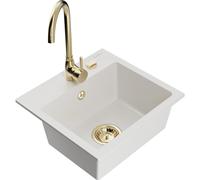 Mexen Milo Évier en granit 1 bac avec robinet de cuisine Telma, blanc - 6505-20-670200-50 6194 5907709189577