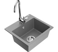 Mexen Milo évier en granit 1 bac avec robinet de cuisine Telma, gris - 6505-71-670200-00 6196 5907709189591