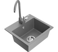Mexen Milo évier en granit 1 bac avec robinet de cuisine Telma, gris - 6505-71-670200-71 6197 5907709189607