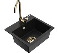 Mexen Milo évier en granit 1 bac avec robinet de cuisine Telma, noir - 6505-77-670200-50 6205 5907709189676