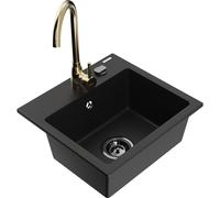 Mexen Milo Évier en granit 1 bac avec robinet de cuisine Telma, noir - 6505-77-670200-50-B 18066 5905315014559