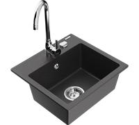Mexen Milo évier en granit 1 bac avec robinet de cuisine Telma, noir moucheté - 6505-76-670200-00 6202 5907709189652