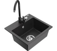 Mexen Milo évier en granit 1 bac avec robinet de cuisine Telma, noir moucheté - 6505-76-670200-70 18064 5905315014535