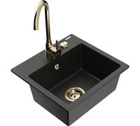 Mexen Milo évier en granit 1 bac avec robinet de cuisine Telma, noir/or - 6505-75-670200-50 6200 5907709189638