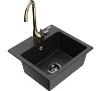 Mexen Milo évier en granit 1 bac avec robinet de cuisine Telma, noir/or - 6505-75-670200-50-B 18061 5905315014504