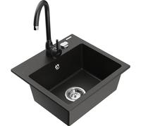 Mexen Milo évier en granit 1 bac avec robinet de cuisine Telma, noir/or - 6505-75-670200-70 6201 5907709189645