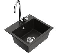 Mexen Milo évier en granit 1-bassin avec robinet de cuisine Telma, noir/doré - 6505-75-670200-00 18060 5905315014498