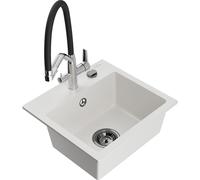Mexen Milo évier en granit 1 cuve avec robinet de cuisine Duo, blanc - 6505-20-671701-07-B 22630 5905315048219