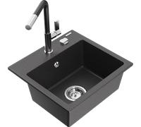 Mexen Milo évier en granit 1 cuve avec robinet de cuisine Flora, noir moucheté - 6505-76-670401-07 20563 5905315058300