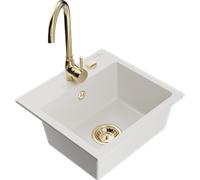 Mexen Milo évier en granit 1 cuve avec robinet de cuisine Telma, blanc - 6505-20-670200-50 6194 5907709189577