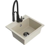 Mexen Milo évier en granit à 1 bac avec mitigeur de cuisine Aster, beige - 6505-69-73450-70-B 18996 5905315044303