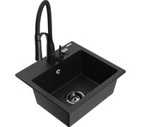 Mexen Milo évier en granit 1 bac avec mitigeur de cuisine Aster, noir - 6505-77-73450-70-B 19021 5905315044600