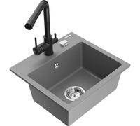 Mexen Milo évier en granit 1 bac avec mitigeur de cuisine Duero, gris - 6505-71-671600-70 17212 5905315023391