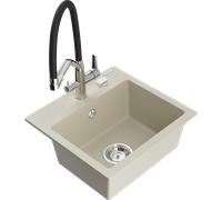 Mexen Milo évier en granit à 1 bac avec robinet de cuisine Duo, beige - 6505-69-671701-07 22634 5905315048516