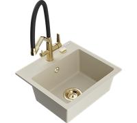 Mexen Milo évier en granit à 1 bac avec robinet de cuisine Duo, beige - 6505-69-671701-57-G 22636 5905315048639