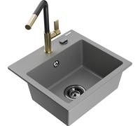 Mexen Milo évier en granit à 1 bac avec robinet de cuisine Flora, gris - 6505-71-670401-57-B 20548 5905315058157