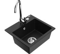 Mexen Milo évier en granit à une cuve avec robinet de cuisine Telma, noir - 6505-77-670200-00 6204 5907709189669
