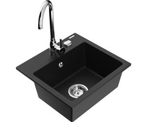 Mexen Milo évier en granit à une cuve avec robinet de cuisine Telma, noir - 6505-77-670200-00 6204 5907709189669
