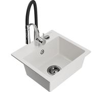 Mexen Milo Évier granitique 1-bac avec mitigeur de cuisine Aster, blanc - 6505-20-73450-07-B 18988 5905315044211