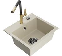 Mexen Milo évier granitique simple avec robinet de cuisine Flora, beige - 6505-69-670401-57-B 20541 5905315058089