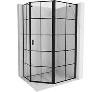 Mexen Mist cabine de douche pentagonale asymétrique pivotante droite 100 x 90 cm, grille noire, noire - 8A8-100-090-70-77-P 77416 5905315663962